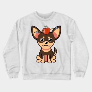 Cute small dog has an apple and arrow on head Crewneck Sweatshirt